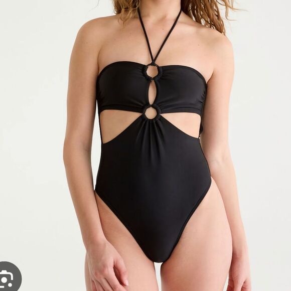 Aeropostale Double O-Ring Halter Monokini Black Swimsuit Women's Size Large - Picture 1 of 8